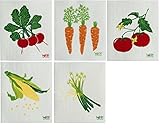 Wet-It Swedish Dishcloths Set of 5 Vegetable (Onions, Carrots, Corn, Radish & Tomatos)
