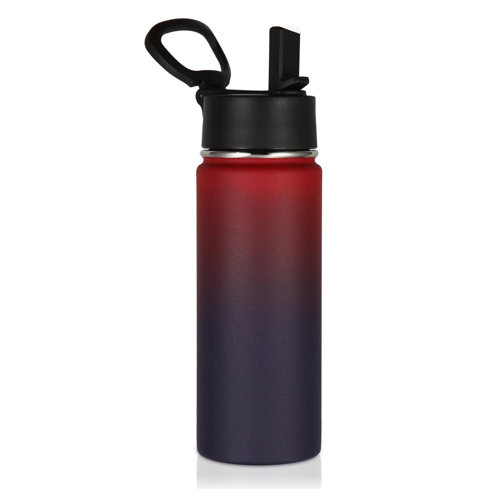Volhoply 530ml 18oz Kids Insulated Water Bottle, Stainless Steel Water Bottles with Straw Lid, Wide Mouth Double Wall Vacuum Sports Travel Flask for Cold Drink (Red Purple,1 Pack)