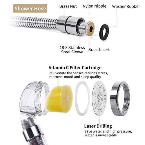 Vitamin C Filter Shower Head with Hose & 4 Replacement Balms Handheld