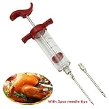 HeroNeo® BBQ Tool Cook Meat Marinade Injector Flavor Syringe For Poultry Turkey Chicken Grill Cooking With 2pcs needle tips (Red)
