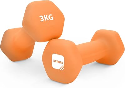 KAYMAN Neoprene Dumbbells Set Anti Slip Hex Edges Water Resistant 1–10kg