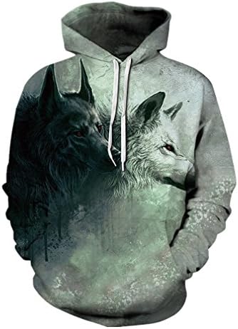 UreeUine 3D Wolf Print Ugly Casual Funny Creative Pullover Workout Hoodie Sweatshirts