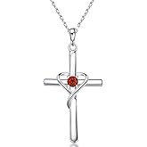 Seamido 925 Sterling Silver Cross Necklaces for Women, Personalized Birthstone Pendant Necklace with CZ, Gold Plated Jewelry for Her/Girlfriend Birthday