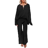 RITERA Plus Size Women 2 Piece Outfits Lounge Sets Knit Waffle Pullover Tops Wide Leg Pants Sweatsuit Pajama Sets XL-5XL