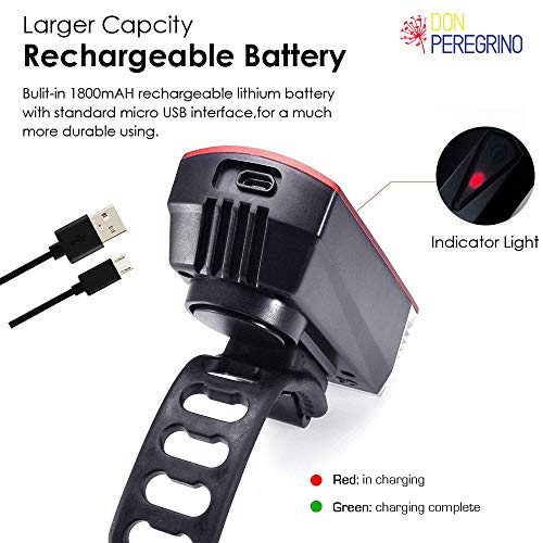 Don Peregrino Led Bike Front Light & Horn, 350 Lumens Brightness Headlight, Ipx 4 Waterproof & 1800 mAh Rechargeable Bicycle Lamp - Thumbnail 4