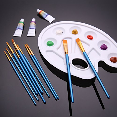 Hundor 10Pieces Paint Brushes Blue Round Pointed Tip Nylon Hair Brush Set