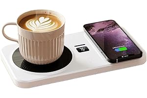 Coffee Mug Warmer for Desk, Cordless Cup Warmer with Wireless Charging & Candle Warmer, 3-Temp Settings & Auto Shut-Off, Smar