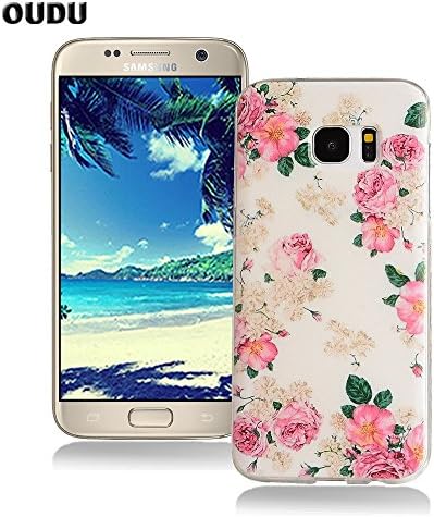 OuDu Silicone Case for Samsung Galaxy S7 Soft TPU Rubber Cover Flexible Slim Case Smooth Lightweight Skin Ultra Thin Shell Creative Design Cover - Pink Flower