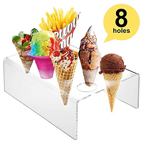 8 Holes Acrylic Mini Ice Cream Waffle Cones Stand Rack to Display Ice Cream Snow Cone Popcorn Candy French Fries Sweets Savory