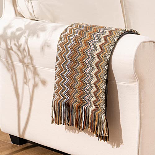 Arabest Bohemian Throw Blankets, Soft Cozy Lightweight Knitted Throw Blankets with Tassels, Fall Throw Blanket for Couch Decorative Throw Blankets, Bed, Sofa, All Seasons (127x152cm, yellow)