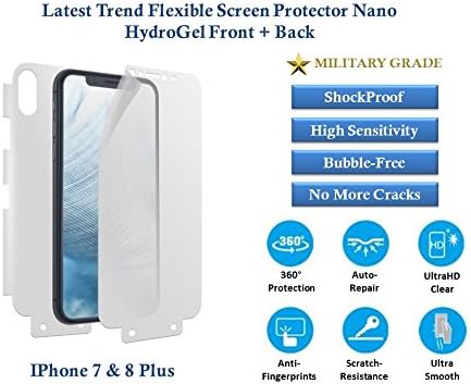 Nano HydroGel IPhone 7, 8 Plus [Military Grade] Screen Protector Film HD [Front &amp; Back] Flexible TPU Clear Not Tempered Glass [Self Heal][Shockproof][Bubble Free][3D Perfect Fit] (IPhone 7/8Plus)