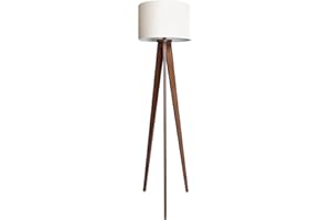 Lámpara de Piso Minimalista Estilo Vintage Nórdico de Madera Tono Nogal Hecho a Mano Cuadrarte (Blanco Hueso)