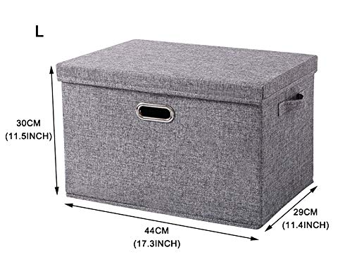 EZ GENERATION Large Foldable Storage Bins with Removable Lid and Handles Linen Fabric Storage Boxes Organizer Containers Storage Baskets Cube for Home Bedroom Closet Office Nursery-Gray (L)