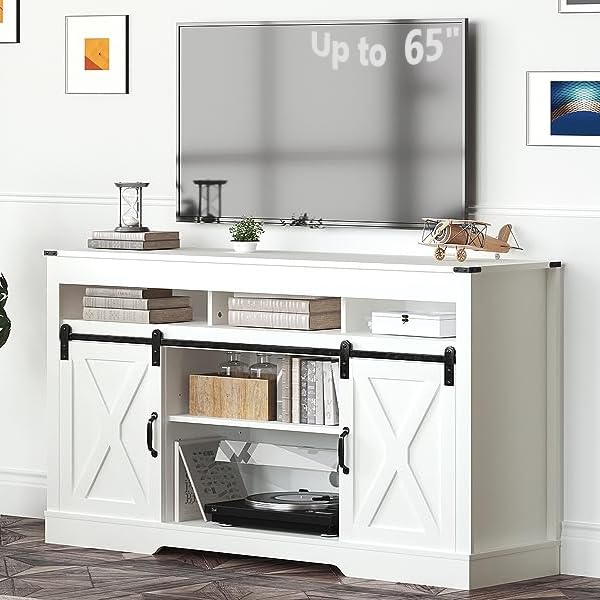 Mua White Farmhouse TV Stand, Sliding Barn Door TV Stand for TVs up to