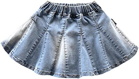 NABERKids Girls' Casual Elastic Waistband Washed Denim A-Line Pleated Denim Skirt Age 4-11 Years