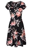 Zattcas Womens Summer Casual Midi Dress Short Sleeve Floral A Line Flare Dress