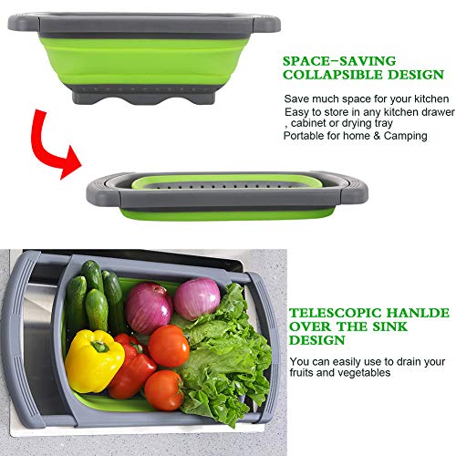 【Upgraded】 Collapsible Colander with Extendable Handle Over The Sink