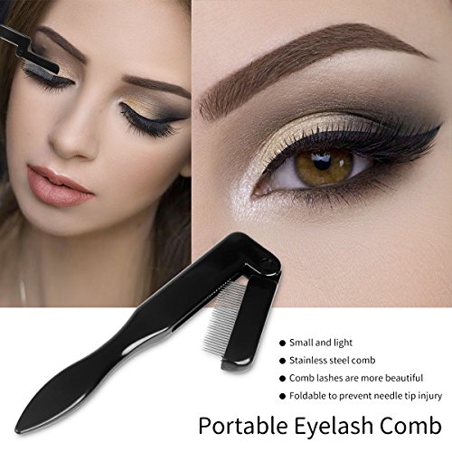 SENXILLER Eyelash Comb Eyelash Tweezers Metal Teeth and Folding, False Eyelash Applicator Tool Extension Tweezers Remover Clip Tweezers Nipper