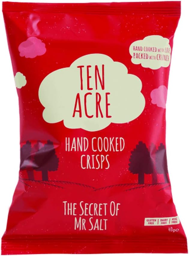 Ten Acre, Potato Chips - Hand Cooked Crisps, Gluten, MSG and Dairy Free, Vegan and Kosher Certified -  Crispy and Delicious Food Snack for Kids and Adults, 40g Pack of 24, Ready Salted Flavour