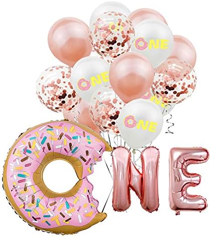 Wimagic Latex Balloons Set Confetti Balloons One Printed Balloons Donut Aluminum Foil Balloons with Ribbon for Baby 1st Birthday Party Home Decoration(Style 1)