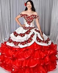 Black and Red Ruffle Off The Shoulder Ball Gown