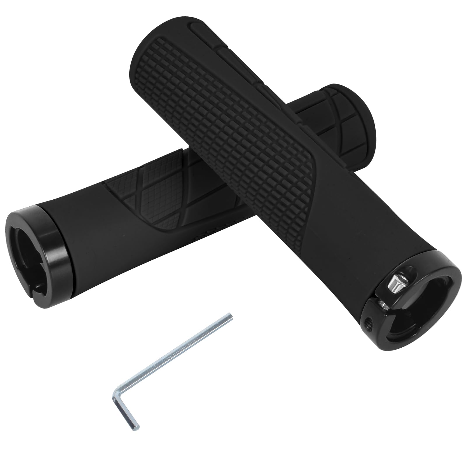 Soft Rubber MTB Handlebar Grips - Non-Slip, Ergonomic Cycling Grips for 22mm, Double Lock-On Design (Black)