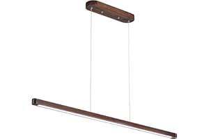 YISDESIGN 59IN Wood Linear Pendant Light LED Ceiling Pendant Lamp Modern Chandeliers for Dining Room Dimmable Pool Table Island Lights for Kitchen Dining Room Billiard Room Adjustable Height