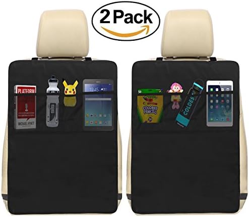 Oetoe Kick Mat Auto Seat Back Protectors + 3 Organizer Pockets - Seat Covers For The Back Of Your Seat 2 Pack, X-Large Car Back Seat Protectors, Backseat Organizer, Kick Guard Seat Saver