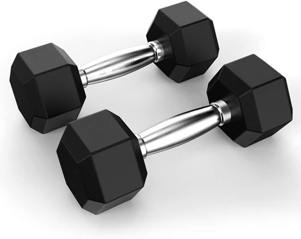 Basde Barbell Set of 2 Hex Rubber Dumbbell with Metal Handles, Pair of 2 Heavy Dumbbells Choose Weight, Cap Gym/Home Barbell Plates Body Workout (5lb, 10lb, 20 Lb, 30lb, 50lb)