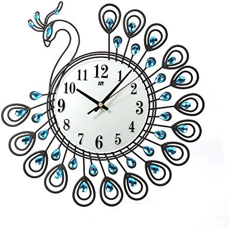 WaTime Wall Clock Peacock Tail Battery Operated Clock Decoration Easy to Read Home/Office/School Clock (Black)