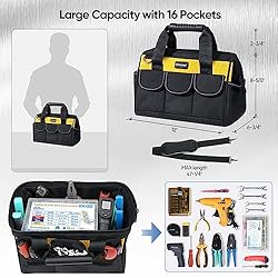 TICONN Tool Bag with Multi-Pockets Wide Mouth Tool