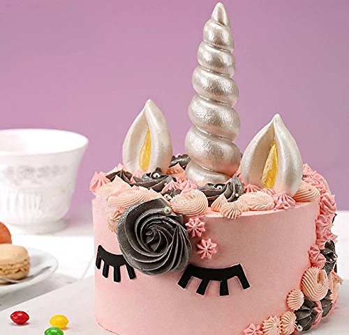 5 pack silicon Unicorn Cake Topper Molds for baking cake decoration Horn Ears and Eyelash Set ,pink