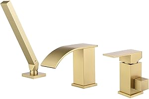 BATH FAMOLI Waterfall Roman Tub Faucet with Hand Shower, Deck Mount 3 Hole Bathtub Faucet Set High Flow Bath Tub Faucet Set D