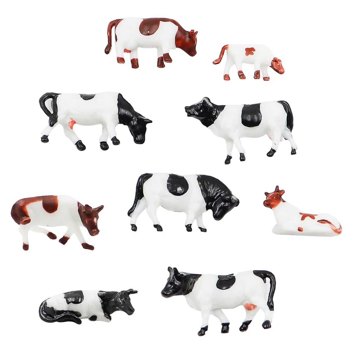 Alnicov 9pcs Farm Animals Figure Models, 1:87 Well Painted Model Cows and figures for HO Scale Model Train Scenery Layout Miniature Landscape NEW