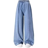 Nivne Tco Tween Girls Loose Jeans Casual Middle Line Design Elastic Waistband Wide Leg Denim Pants Kids Baggy Trousers