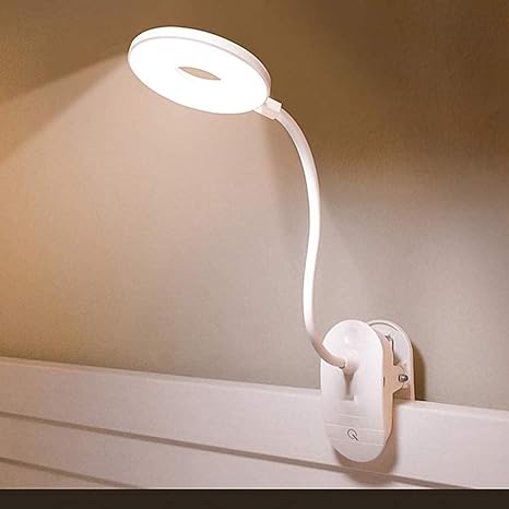 shelltb lampara led con clip dimmable eye care recargable led luz de lectura para cama de escritorio cabecero de ordenador white