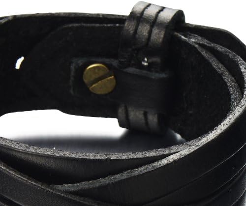 COOLSTEELANDBEYOND Classic Mens Stripe Leather Bracelet Black Genuine Leather Wristband - Image 5