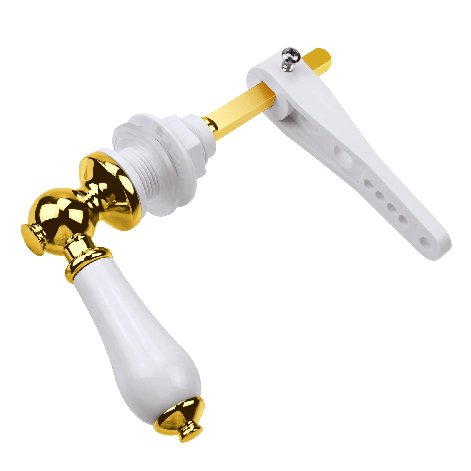 Fantasyon Universal Toilet Flush Handle - Brass Finish Replacement Ceramic Cistern Lever (Gold)