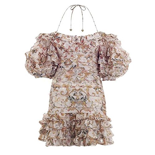 Jacgfe Print Mini Summer Dresses Women Slash Neck Empire Dress Cute Ruffles Designer Half Sleeve Dress 45 As Pic S