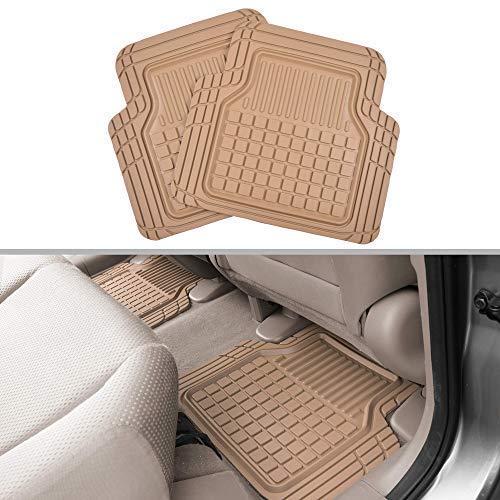 Solid Pro Rubber Car Floor Mats - Performance Plus Heavy Duty Liners for Auto SUV Truck Car Van - 4-Piece Set - Thick, Odorless & All Weather (Beige Tan)