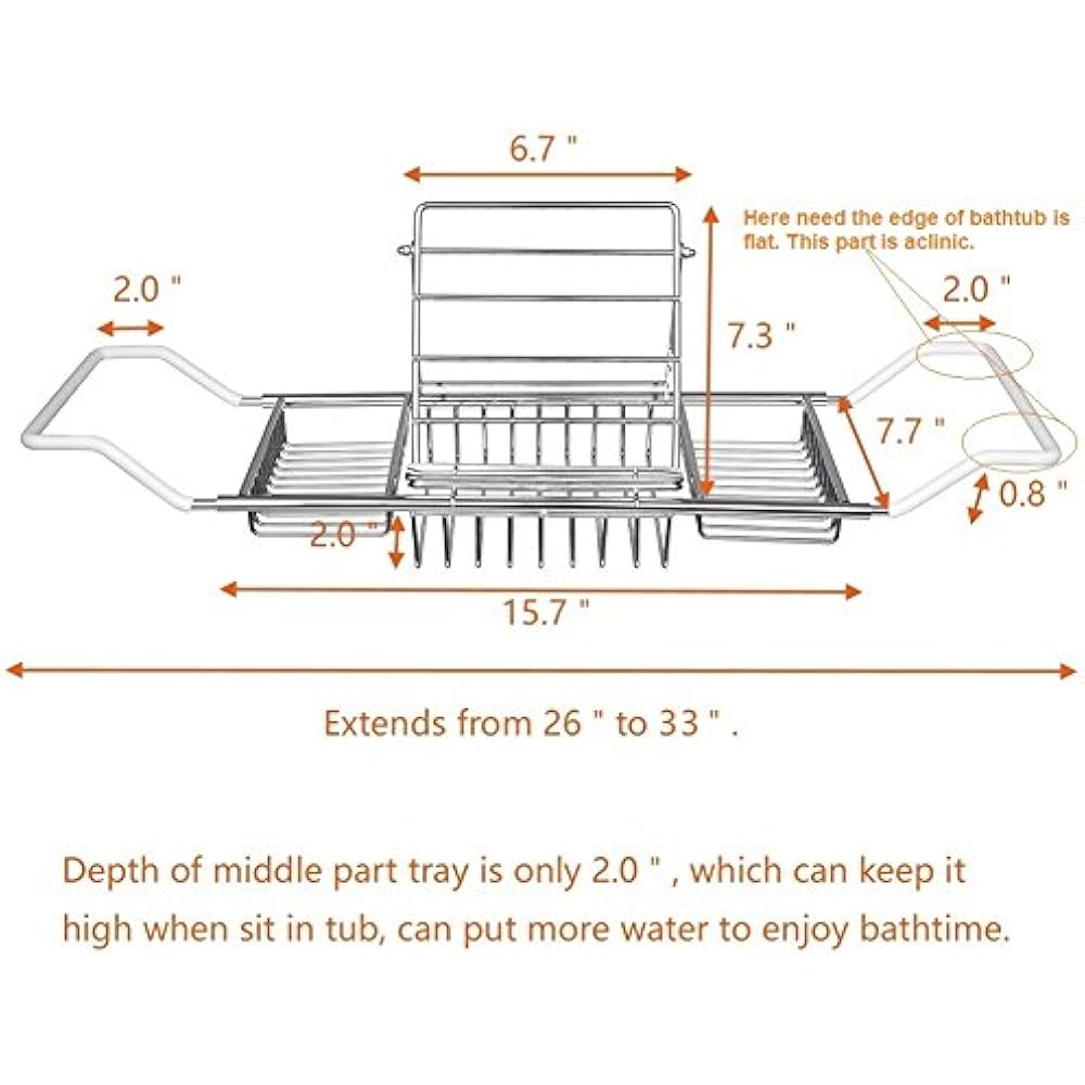 Bathroom Trays Bathtub Caddy Stainless Steel With Extending Sides And