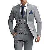 Mens 3 Piece Slim Fit Suit Set, Double Breasted Blazer Vest Pants Business Tuxedo Dress