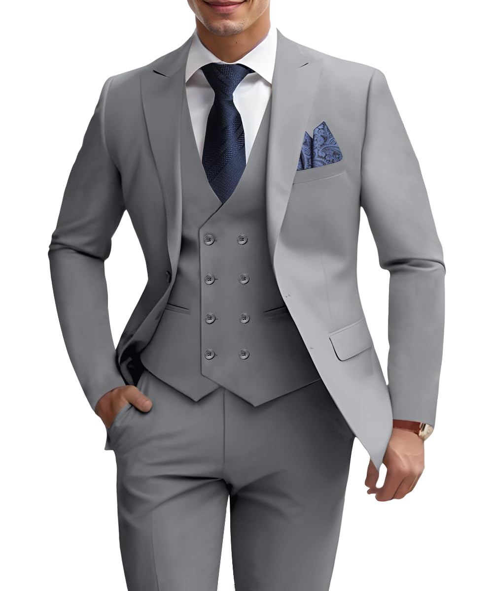 Mens Gray Suits 3 Piece Suit Set Slim Fit Suits for