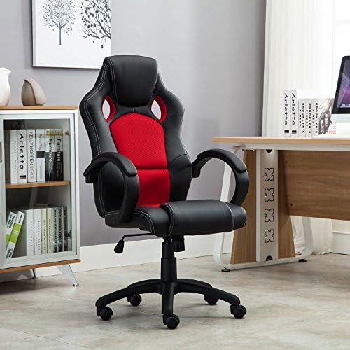 Executive Racing Office Chair Back Red PU Leather Swivel Computer Desk Seat High
