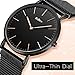 Watch,Mens Women Watch Luxury Fashion Black Super Thin Case Waterproof Analog Quartz Magnetic Mesh Band Wrist Watch (Black)