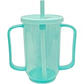 Qancesd Adult Sippy Cups for Elderly 12oz Sippy Cup with 2 Handles No Spill Cups for Adults Straw Cups Dysphagia Cups for Disabled Patients