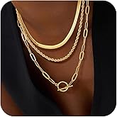 HABIKIP Valentine's Day Gift 14K Gold Plated Layered Necklace for Women, Stackable Chunky Cross Choker Necklaces for Women Trendy, Gold Statement Pendant Chain Toggle Front Clasp Thick Simple Jewelry