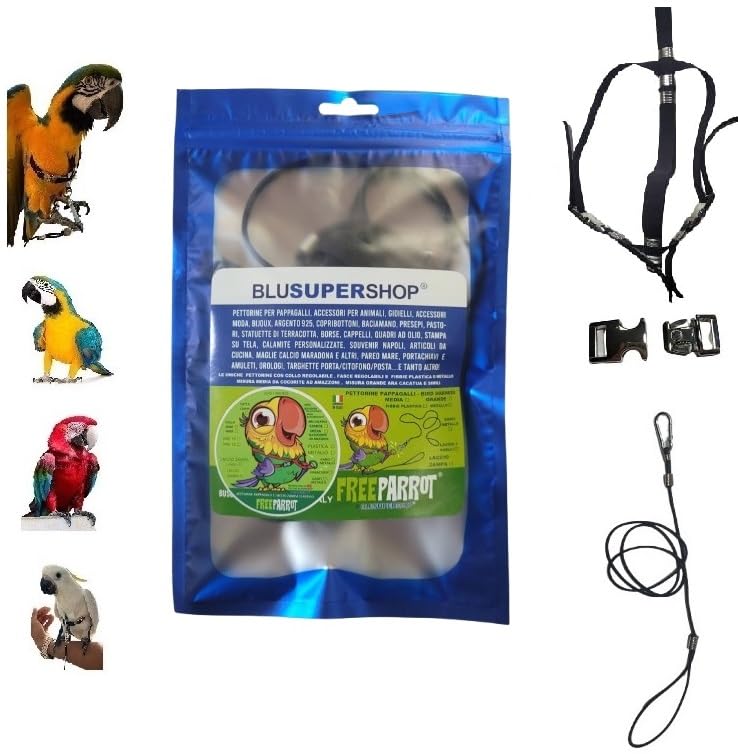 Black Adjustable Chest Strap for Parrots Size Elastic 10mm 2 Adjustable Steel Fasteners Leash 3mm Black PR