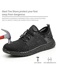 SUNBA YOUTH Steel Toe Shoes Men, Safety Work Shoes,Mesh Breathable Lightweight Comfortable Anti Slip Safety Shoes, Puncture Proof Slip Resistant Industrial Construction Shoes Sneakers