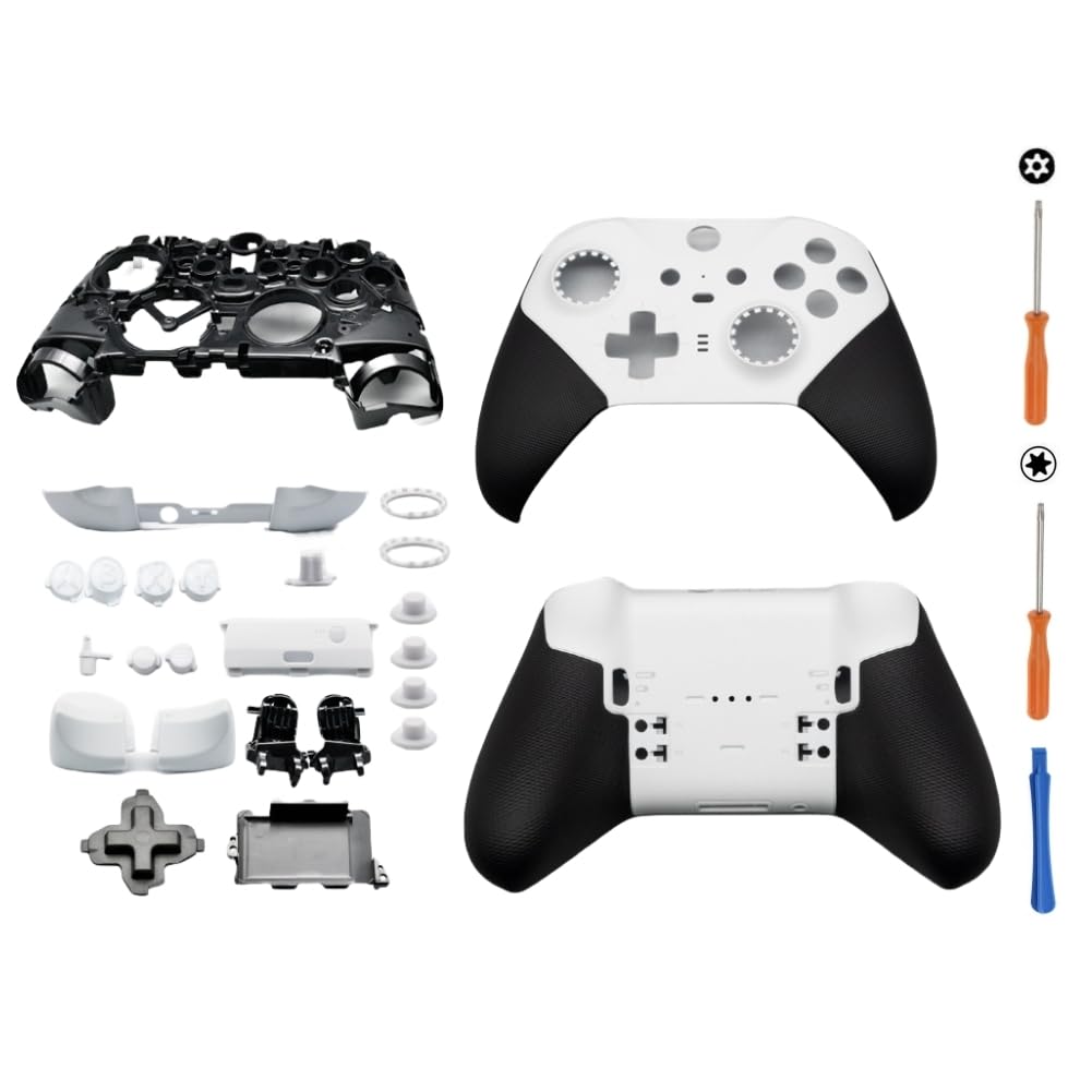 Photo 1 of Hzxkqmil Replacement Housing Shell Kit for Xbox Elite Series 2 Core Controller, Full Shell Case Cover Set Faceplates Middle Frame ABXY LT RT Buttons LB RB Bumper Accessories Tools (White)